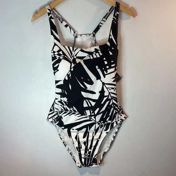L.L.Bean black & white tropical one piece swimsuit UV blocking  size 10 NWT - Picture 10 of 10